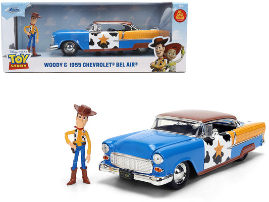 1955 Chevrolet Bel Air Blue with Graphics and Woody Diecast Figure "Toy Story" Franchise "Hollywood Rides" Series 1/24 Diecast Model Car by Jada LuxuryLifeWay Online Store