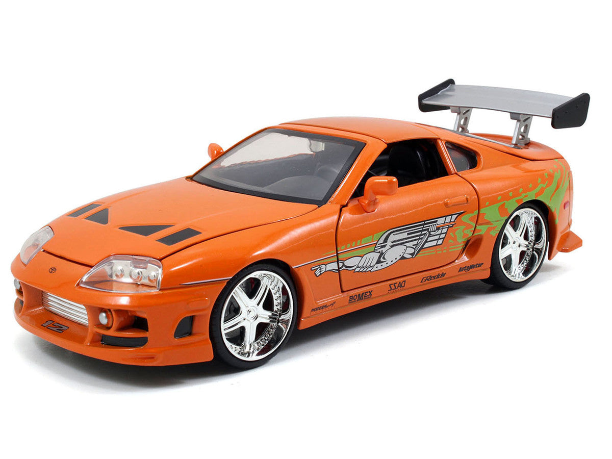 Dom's 1970 Dodge Charger R/T Black and Brian's Toyota Supra Orange with Graphics Set of 2 Cars "Fast & Furious 25th Anniversary" "Fast & Furious" Series 1/24 Diecast Model Cars by Jada LuxuryLifeWay Online Store