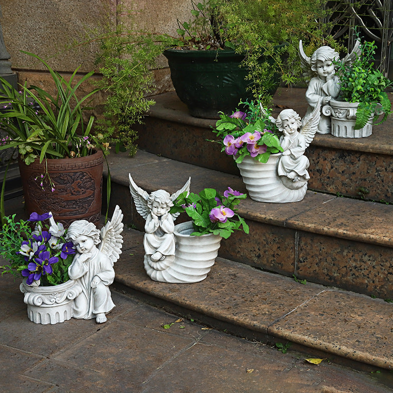 Garden Decoration Angel Flower Cylinder Sculpture PearlNestDecor.com