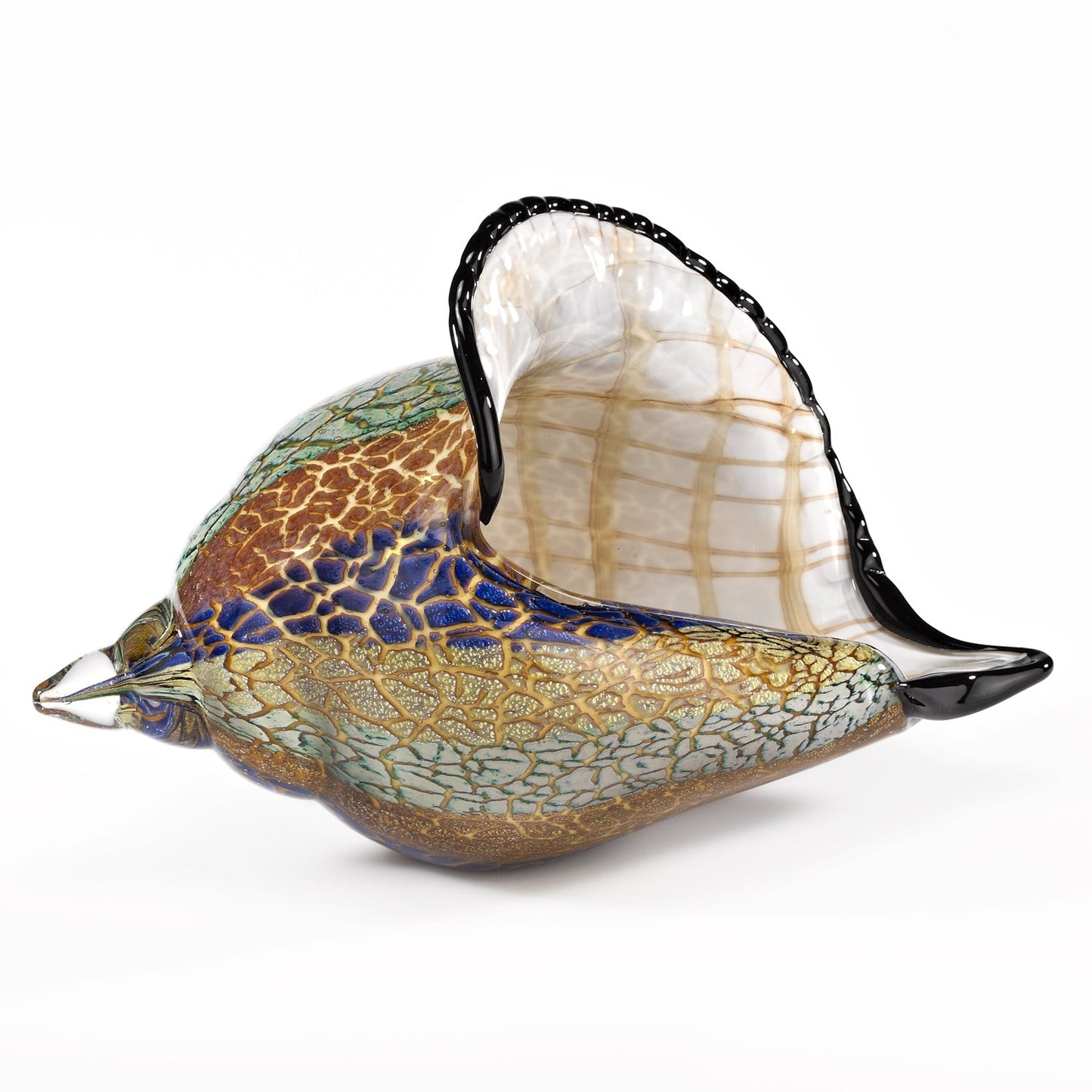10" Gold Blue Green White Murano Glass Conch Shell Tabletop Sculpture LuxuryLifeWay Online Store