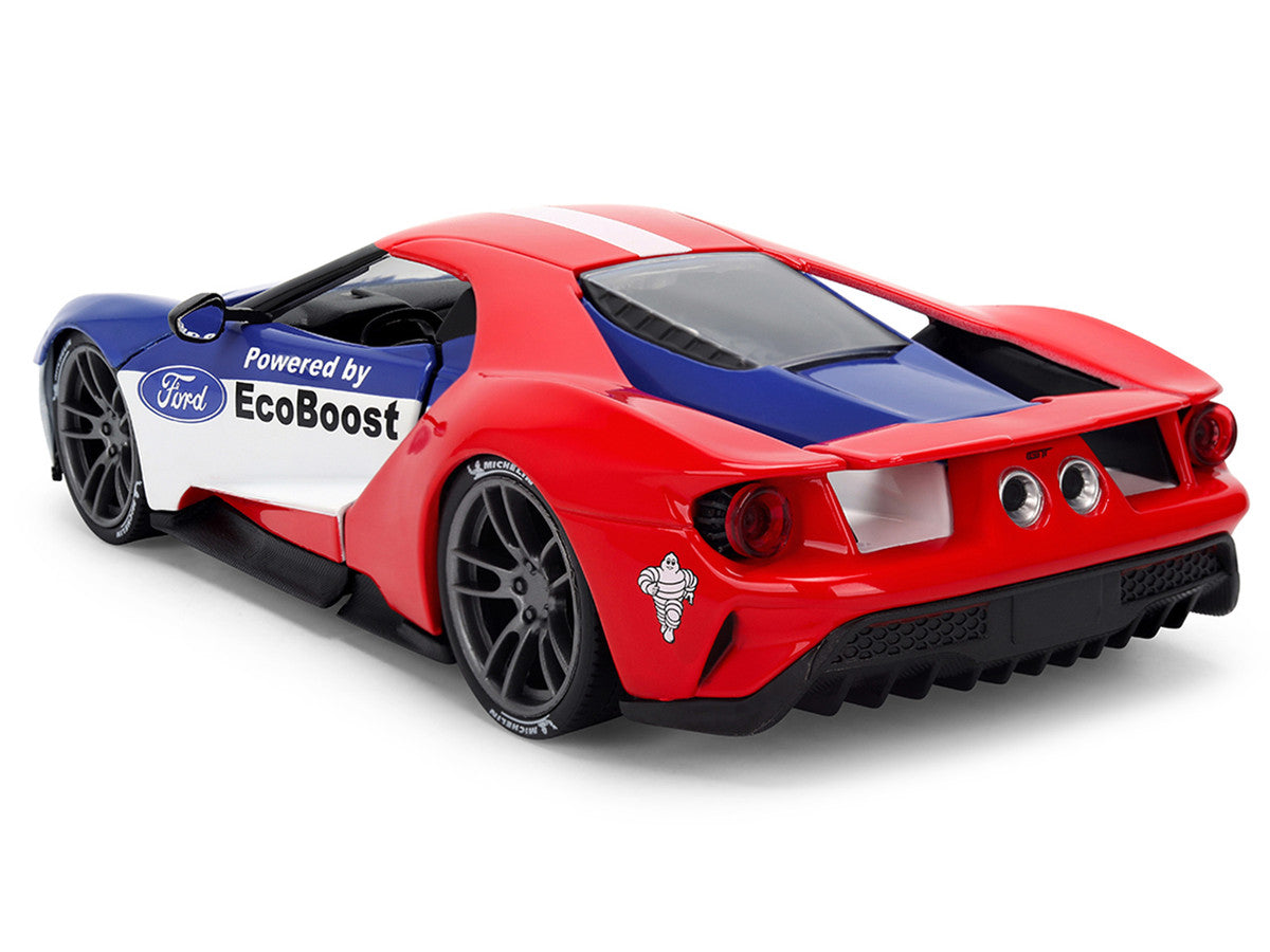 2017 Ford GT Blue and Red with White Stripes with Michelin Man Diecast Figure "Michelin Tires" "Hollywood Rides" Series 1/24 Diecast Model Car by Jada LuxuryLifeWay Online Store