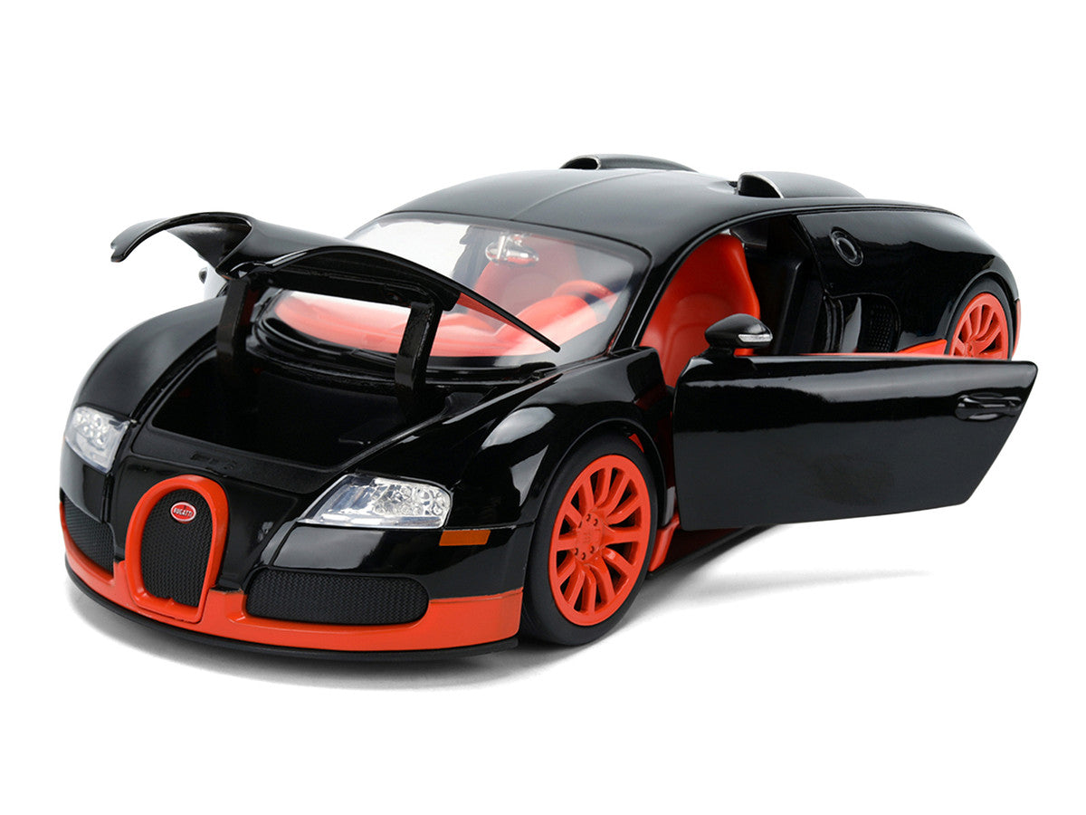 2011 Bugatti Veyron Black with Orange Accents and Orange Interior "Hyper-Spec" Series 1/24 Diecast Model Car by Jada LuxuryLifeWay Online Store