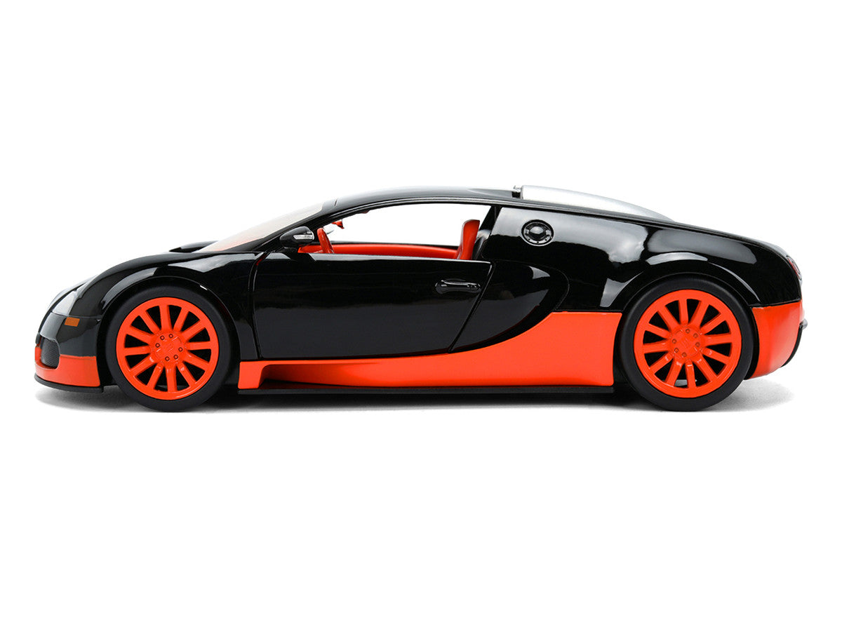 2011 Bugatti Veyron Black with Orange Accents and Orange Interior "Hyper-Spec" Series 1/24 Diecast Model Car by Jada LuxuryLifeWay Online Store