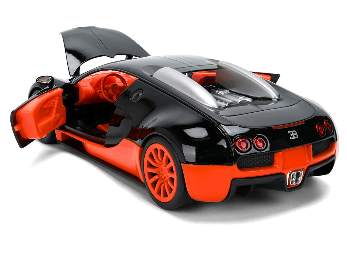 2011 Bugatti Veyron Black with Orange Accents and Orange Interior "Hyper-Spec" Series 1/24 Diecast Model Car by Jada LuxuryLifeWay Online Store