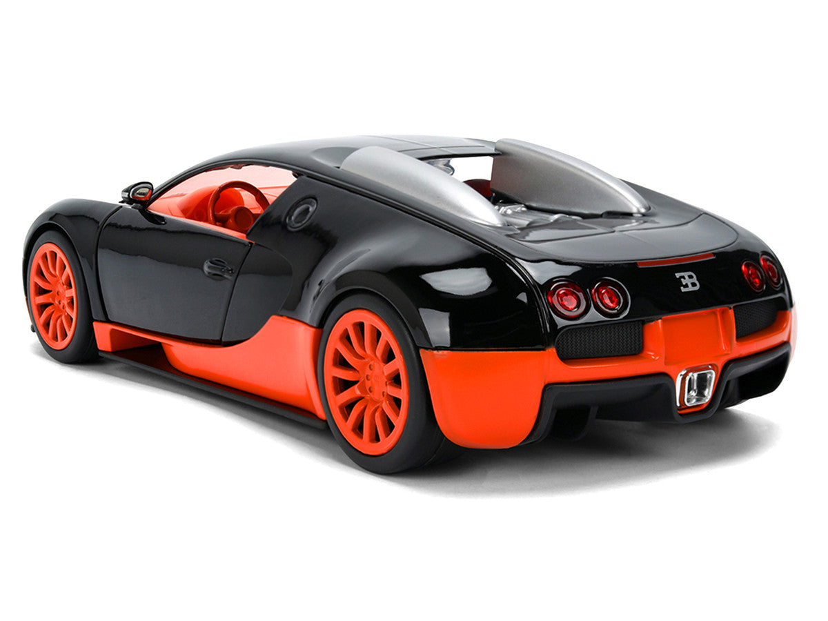 2011 Bugatti Veyron Black with Orange Accents and Orange Interior "Hyper-Spec" Series 1/24 Diecast Model Car by Jada LuxuryLifeWay Online Store
