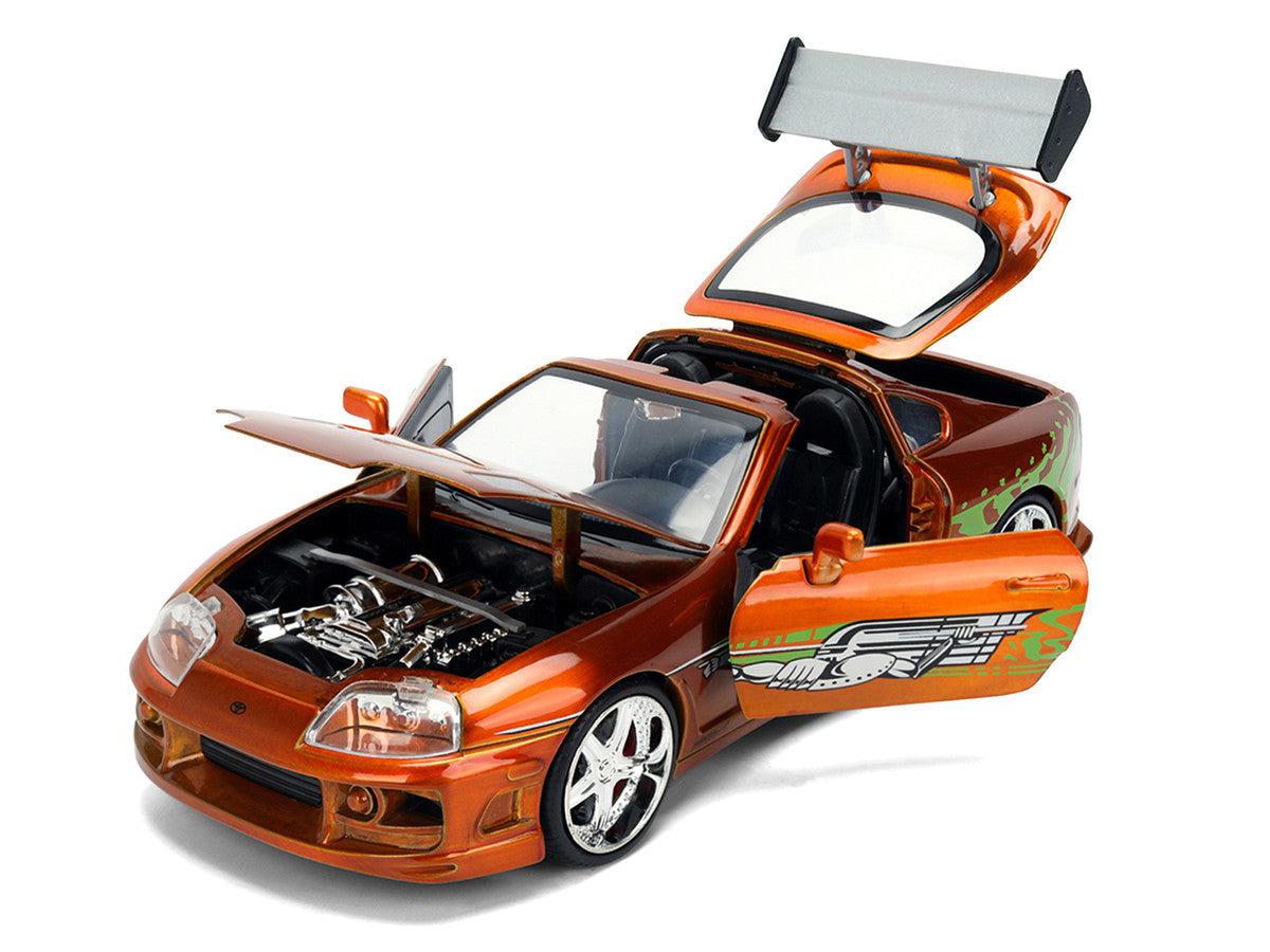 Brian's Toyota Supra Orange Color Brush Finish 25 Years of Fast & Furious Anniversary "The Fast and the Furious" (2001) Movie "Fast & Furious" Series 1/24 Diecast Model Car by Jada LuxuryLifeWay Online Store