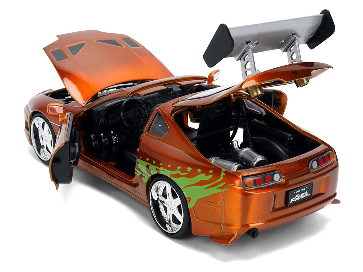 Brian's Toyota Supra Orange Color Brush Finish 25 Years of Fast & Furious Anniversary "The Fast and the Furious" (2001) Movie "Fast & Furious" Series 1/24 Diecast Model Car by Jada LuxuryLifeWay Online Store