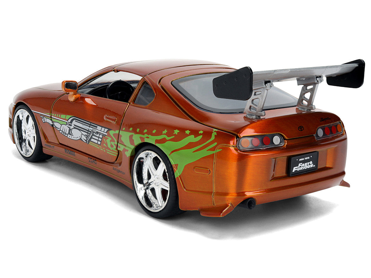 Brian's Toyota Supra Orange Color Brush Finish 25 Years of Fast & Furious Anniversary "The Fast and the Furious" (2001) Movie "Fast & Furious" Series 1/24 Diecast Model Car by Jada LuxuryLifeWay Online Store