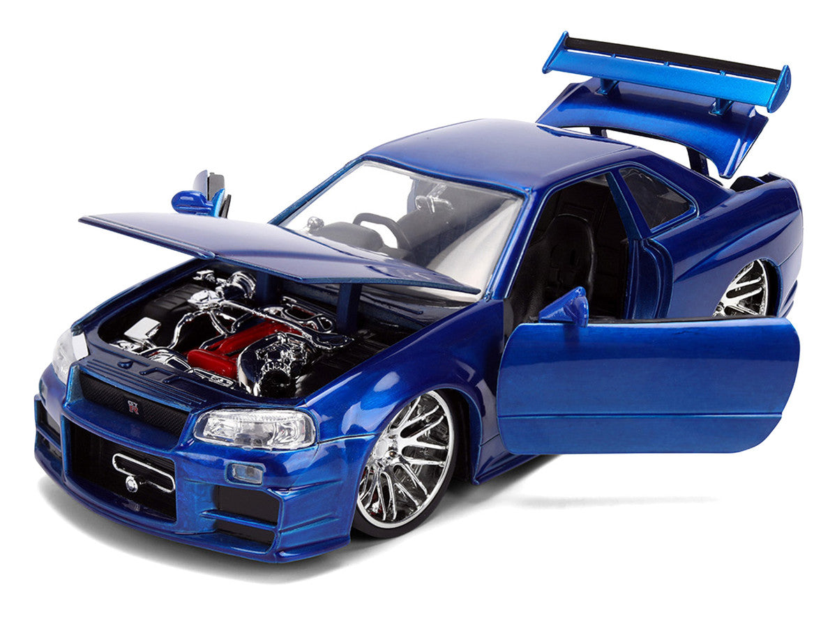Brian's Nissan Skyline GT-R (R34) RHD (Right Hand Drive) Blue Color Brush Finish 25 Years of Fast & Furious Anniversary "2 Fast 2 Furious" (2003) Movie "Fast & Furious" 1/24 Diecast Model Car by Jada LuxuryLifeWay Online Store