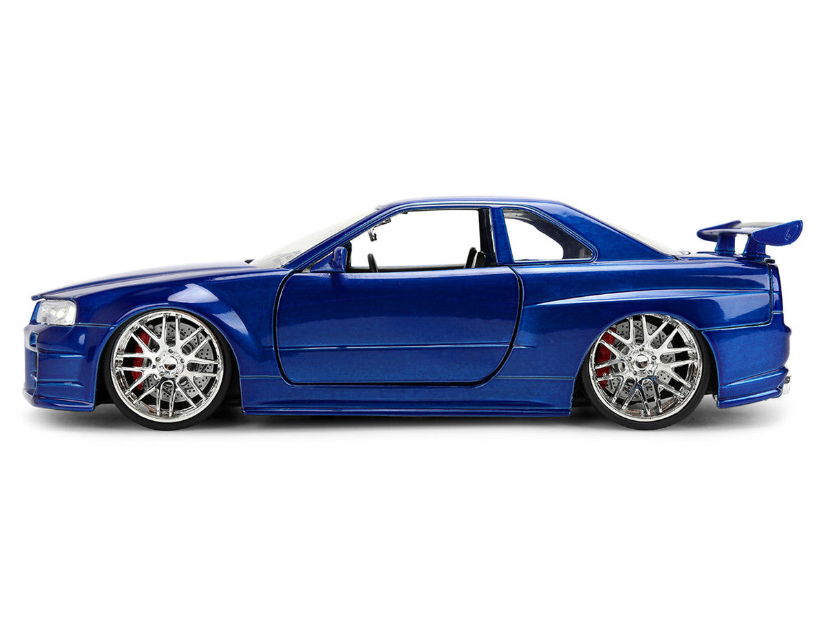 Brian's Nissan Skyline GT-R (R34) RHD (Right Hand Drive) Blue Color Brush Finish 25 Years of Fast & Furious Anniversary "2 Fast 2 Furious" (2003) Movie "Fast & Furious" 1/24 Diecast Model Car by Jada LuxuryLifeWay Online Store