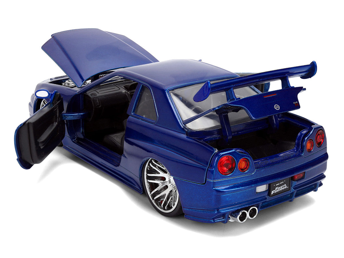 Brian's Nissan Skyline GT-R (R34) RHD (Right Hand Drive) Blue Color Brush Finish 25 Years of Fast & Furious Anniversary "2 Fast 2 Furious" (2003) Movie "Fast & Furious" 1/24 Diecast Model Car by Jada LuxuryLifeWay Online Store