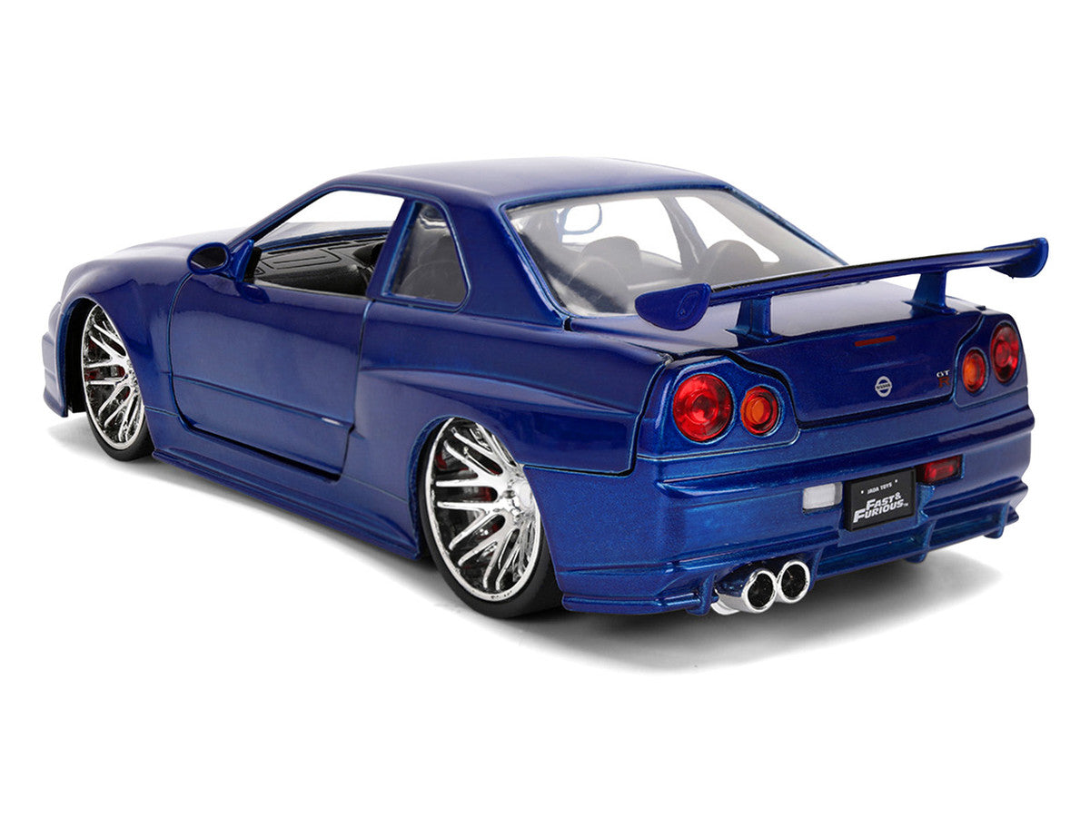 Brian's Nissan Skyline GT-R (R34) RHD (Right Hand Drive) Blue Color Brush Finish 25 Years of Fast & Furious Anniversary "2 Fast 2 Furious" (2003) Movie "Fast & Furious" 1/24 Diecast Model Car by Jada LuxuryLifeWay Online Store