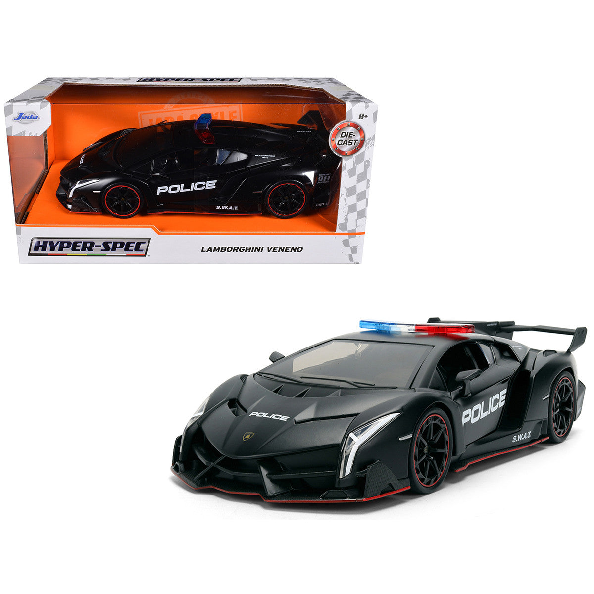 Lamborghini Veneno "Police" Matt Black "Hyper-Spec" Series 1/24 Diecast Model Car by Jada LuxuryLifeWay Online Store