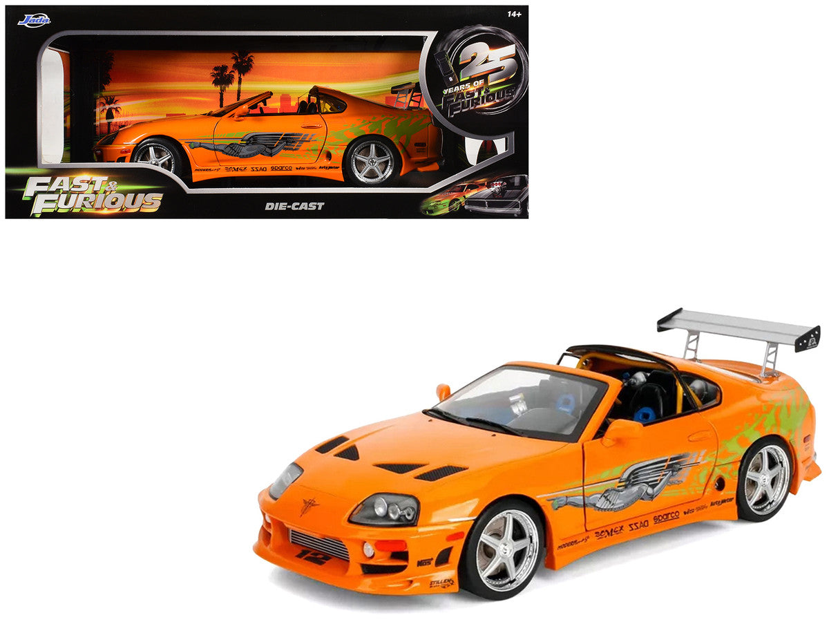 1993 Toyota Supra Orange with Graphics "The Fast and the Furious" (2001) Movie "25 Years of Fast & Furious" Series 1/18 Diecast Model Car by Jada LuxuryLifeWay Online Store
