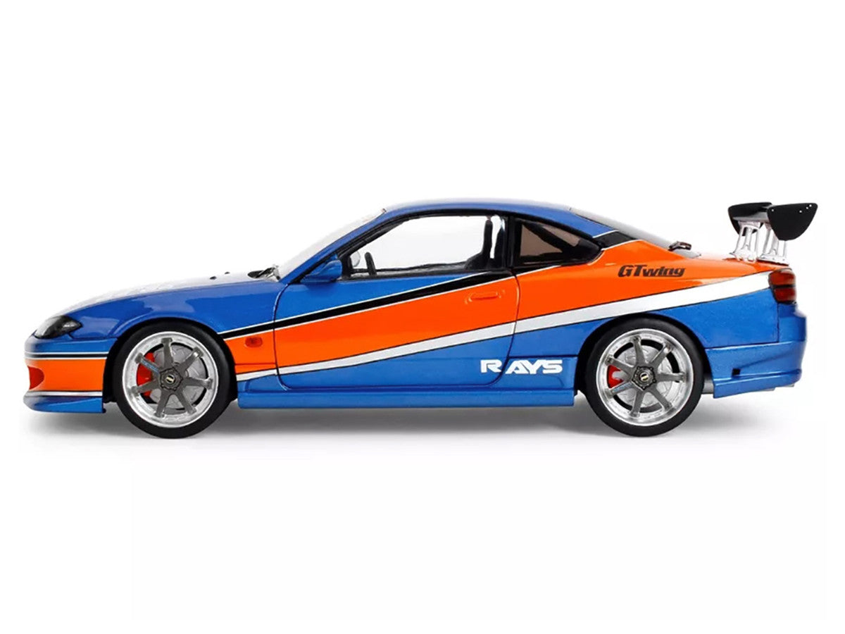 2002 Nissan Silvia (S15) RHD (Right Hand Drive) Blue Metallic with Orange Graphics "The Fast and the Furious: Tokyo Drift" (2006) Movie "25 Years of Fast & Furious" Series 1/18 Diecast Model Car by Jada LuxuryLifeWay Online Store