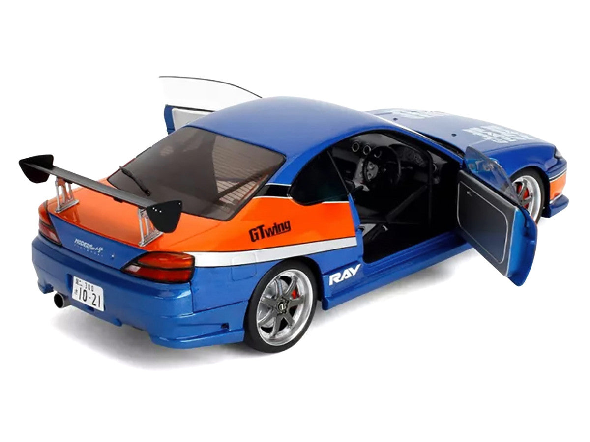 2002 Nissan Silvia (S15) RHD (Right Hand Drive) Blue Metallic with Orange Graphics "The Fast and the Furious: Tokyo Drift" (2006) Movie "25 Years of Fast & Furious" Series 1/18 Diecast Model Car by Jada LuxuryLifeWay Online Store