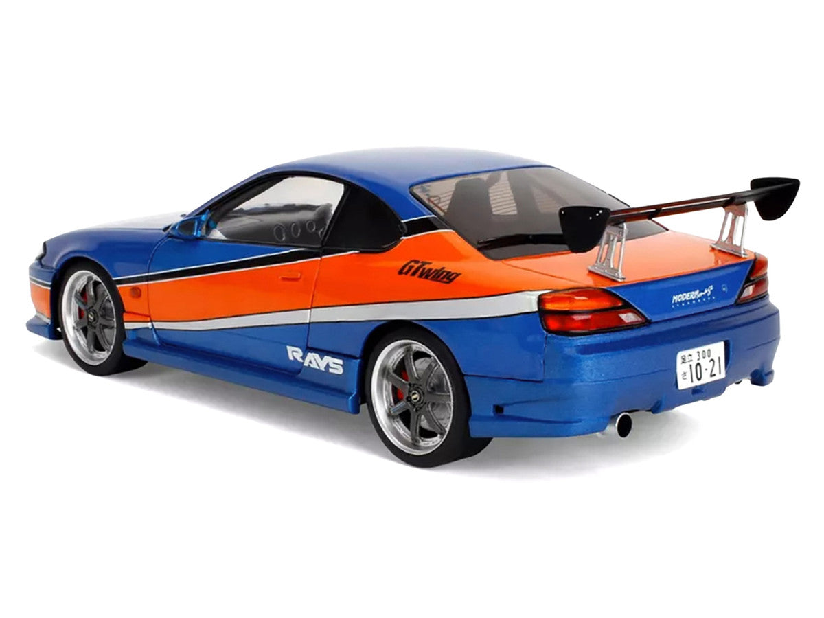 2002 Nissan Silvia (S15) RHD (Right Hand Drive) Blue Metallic with Orange Graphics "The Fast and the Furious: Tokyo Drift" (2006) Movie "25 Years of Fast & Furious" Series 1/18 Diecast Model Car by Jada LuxuryLifeWay Online Store
