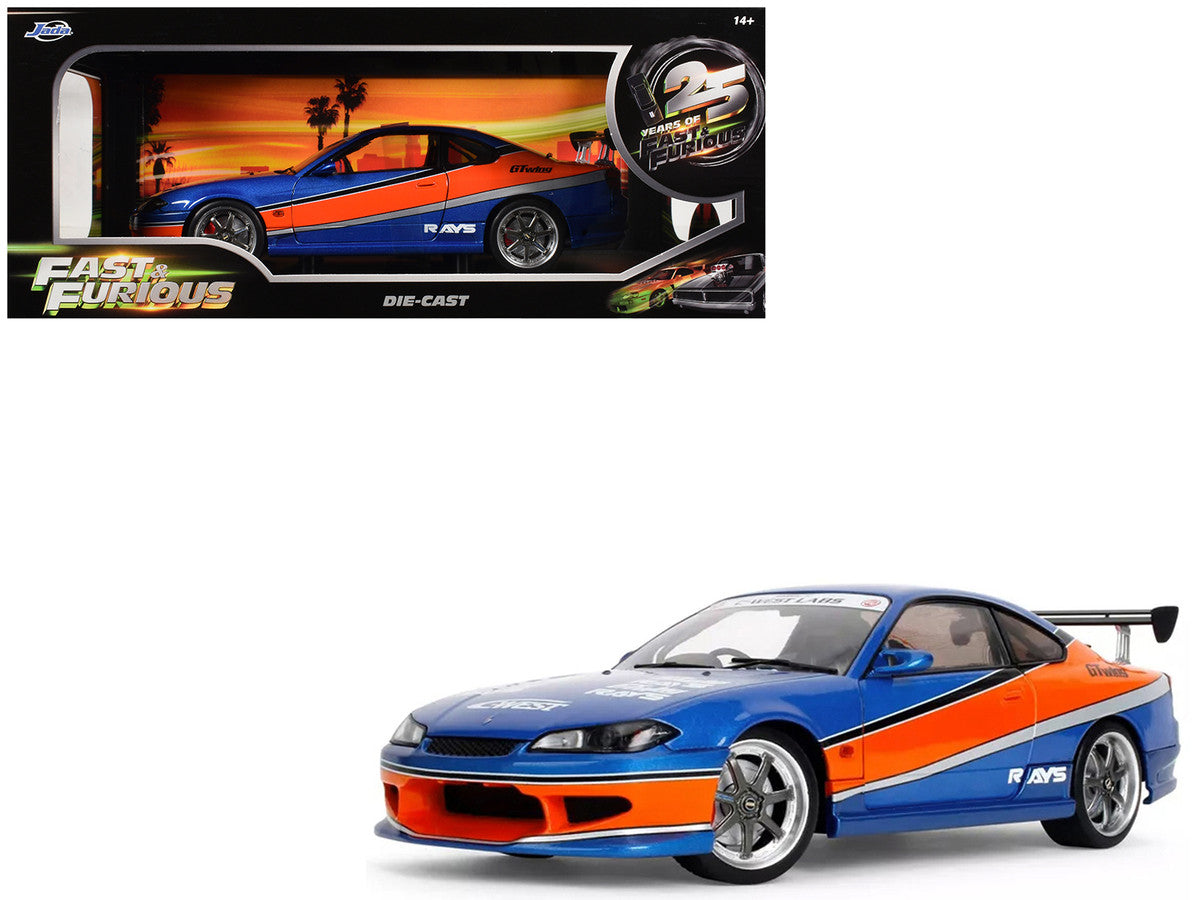 2002 Nissan Silvia (S15) RHD (Right Hand Drive) Blue Metallic with Orange Graphics "The Fast and the Furious: Tokyo Drift" (2006) Movie "25 Years of Fast & Furious" Series 1/18 Diecast Model Car by Jada LuxuryLifeWay Online Store