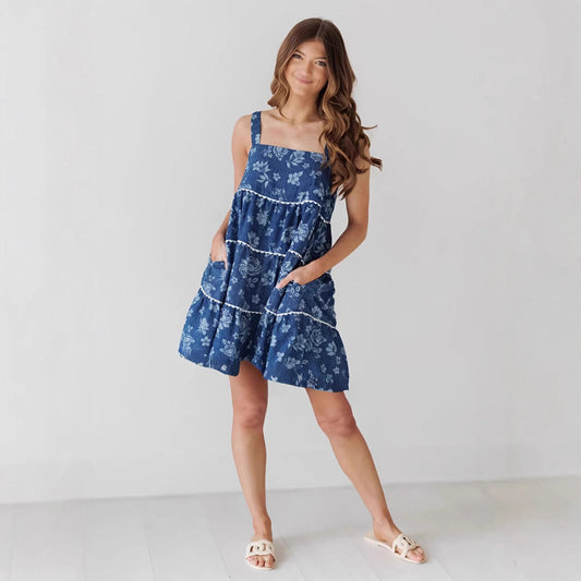 Sling Pleated Backless Denim Dress Women NorixaFashion.com