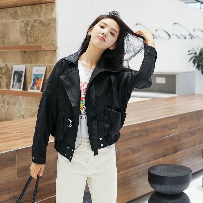 Leather Clothing All-match Beige Loose Motorcycle Jacket Best YouTube Store