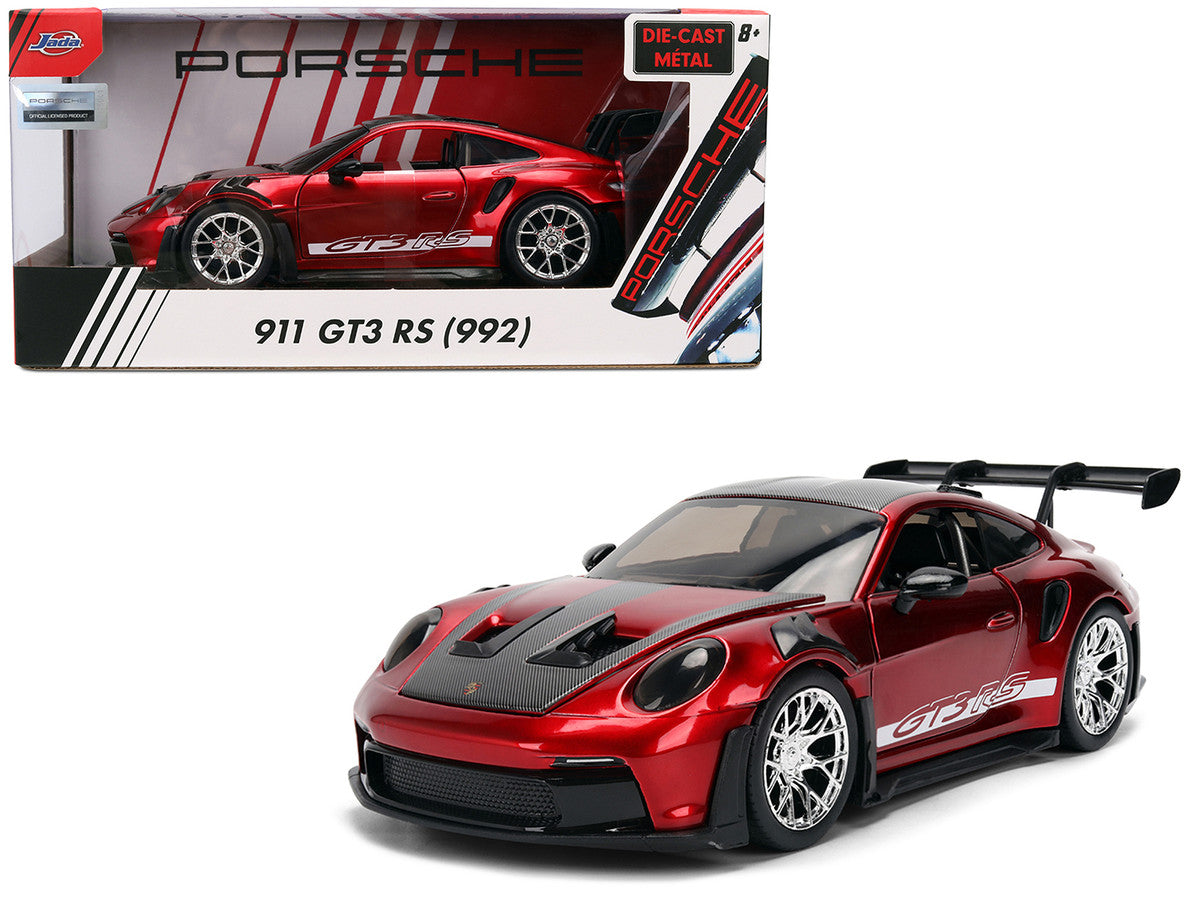 Porsche 911 (992) GT3 RS Red Chrome with Carbon Top and Hood Stripes "Hyper-Spec" Series 1/24 Diecast Model Car by Jada LuxuryLifeWay Online Store