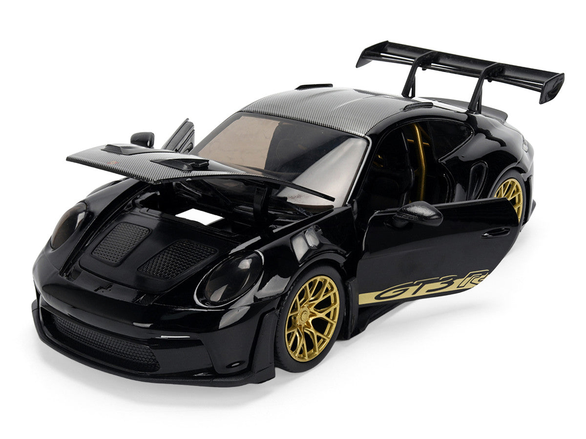 Porsche 911 (992) GT3 RS Black with Carbon Top and Hood Stripes and Gold Wheels "Hyper-Spec" 1/24 Diecast Model Car by Jada LuxuryLifeWay Online Store
