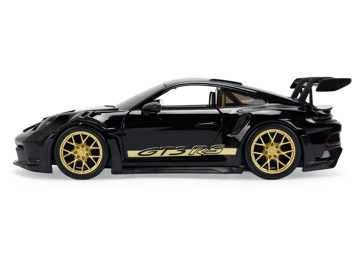Porsche 911 (992) GT3 RS Black with Carbon Top and Hood Stripes and Gold Wheels "Hyper-Spec" 1/24 Diecast Model Car by Jada LuxuryLifeWay Online Store