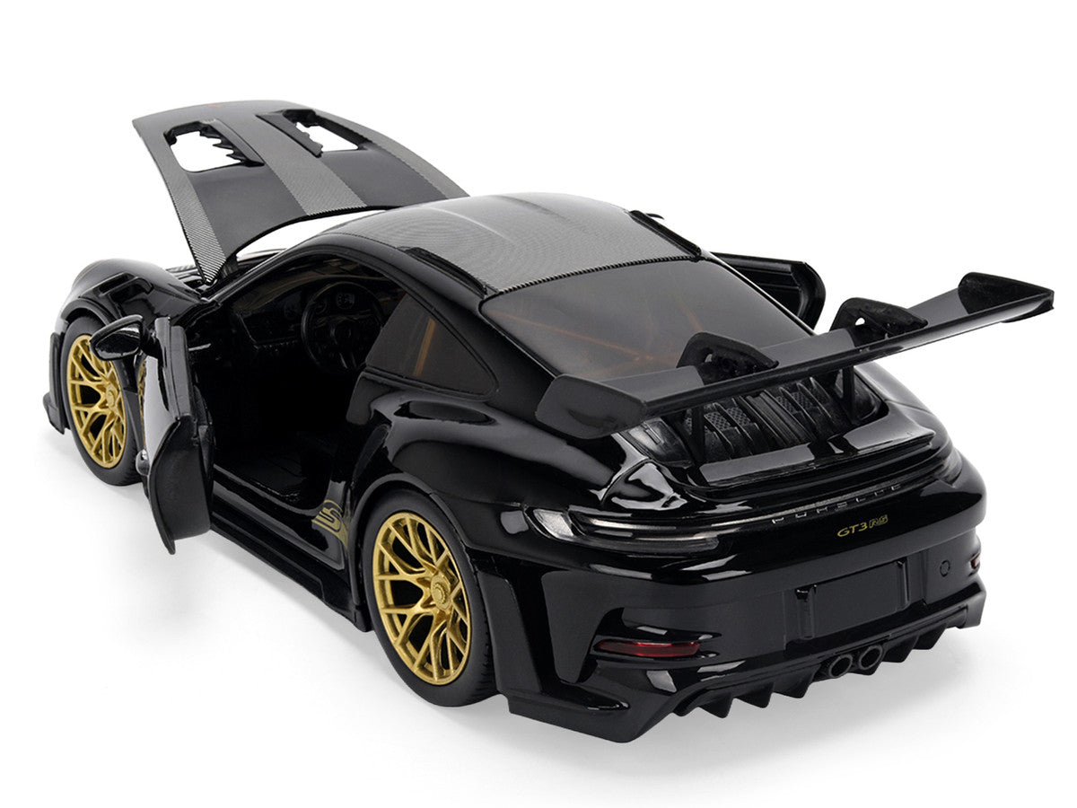 Porsche 911 (992) GT3 RS Black with Carbon Top and Hood Stripes and Gold Wheels "Hyper-Spec" 1/24 Diecast Model Car by Jada LuxuryLifeWay Online Store