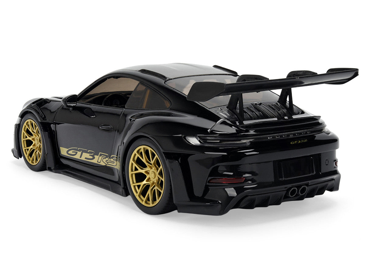 Porsche 911 (992) GT3 RS Black with Carbon Top and Hood Stripes and Gold Wheels "Hyper-Spec" 1/24 Diecast Model Car by Jada LuxuryLifeWay Online Store