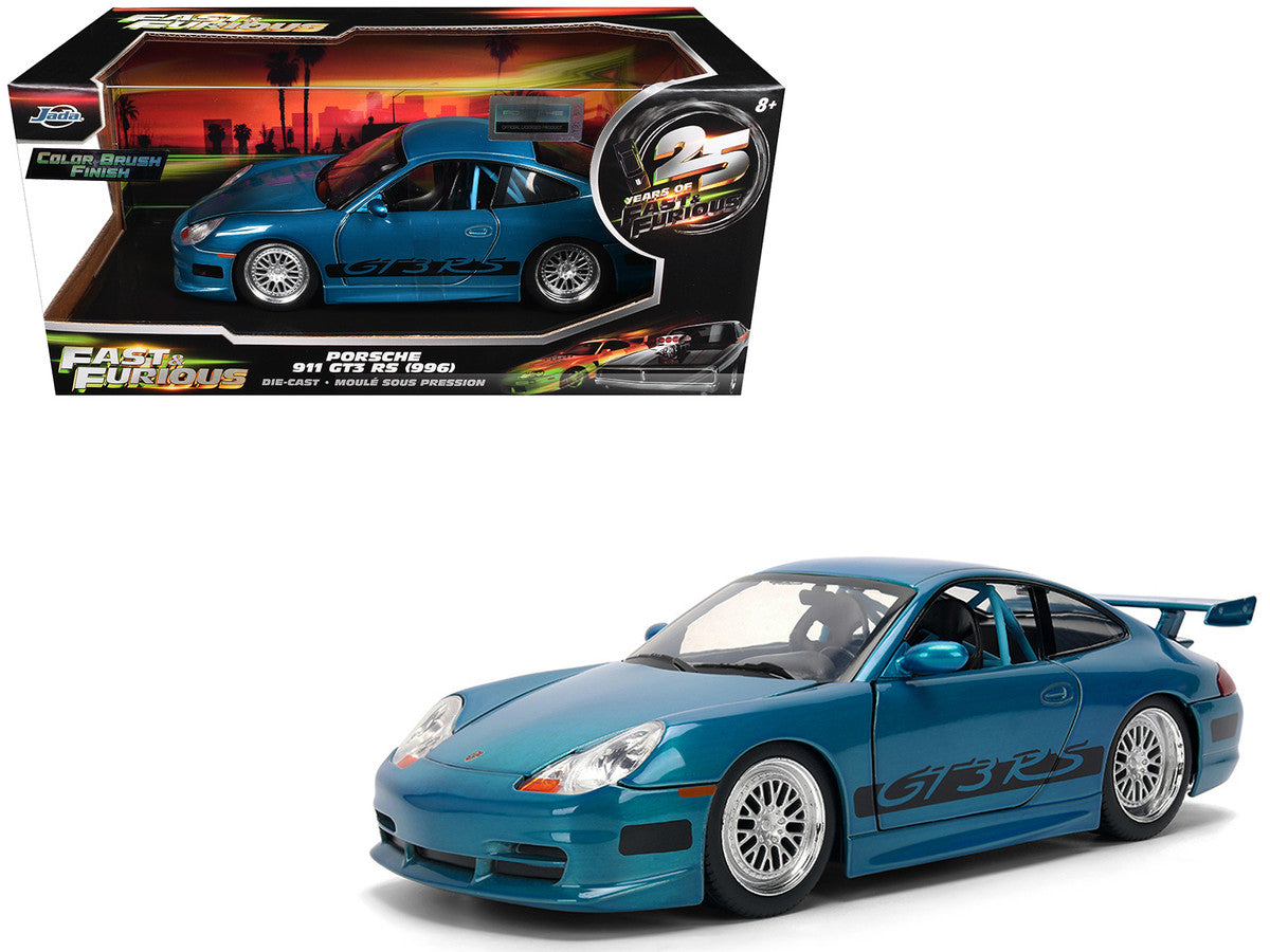 Porsche 911 GT3 RS (996) Blue Color Brush Finish "Fast Five" (2011) Movie "25 Years of Fast & Furious" Series 1/24 Diecast Model Car by Jada LuxuryLifeWay Online Store