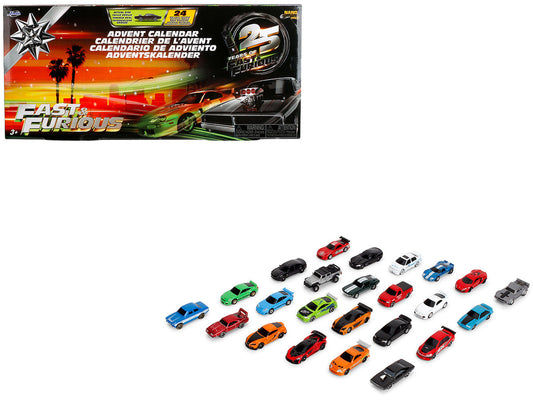 25 Years of Fast & Furious Advent Calendar Set of 24 Nano Cars "Nano Hollywood Rides" Series Diecast Model Cars by Jada LuxuryLifeWay Online Store
