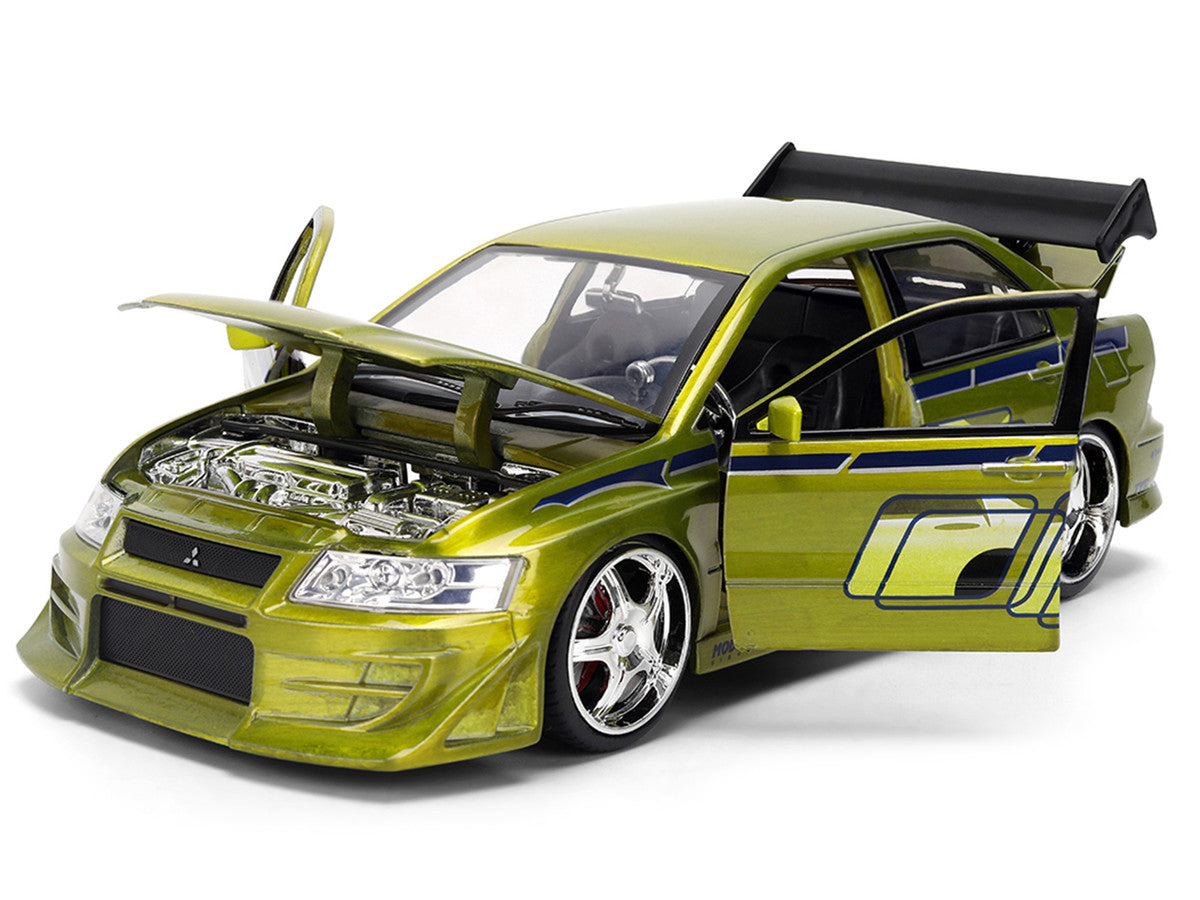 Brian's Mitsubishi Lancer Evolution VII Green Color Brush Finish "2 Fast 2 Furious" (2003) Movie "25 Years of Fast & Furious" Series1/24 Diecast Model Car by Jada LuxuryLifeWay Online Store