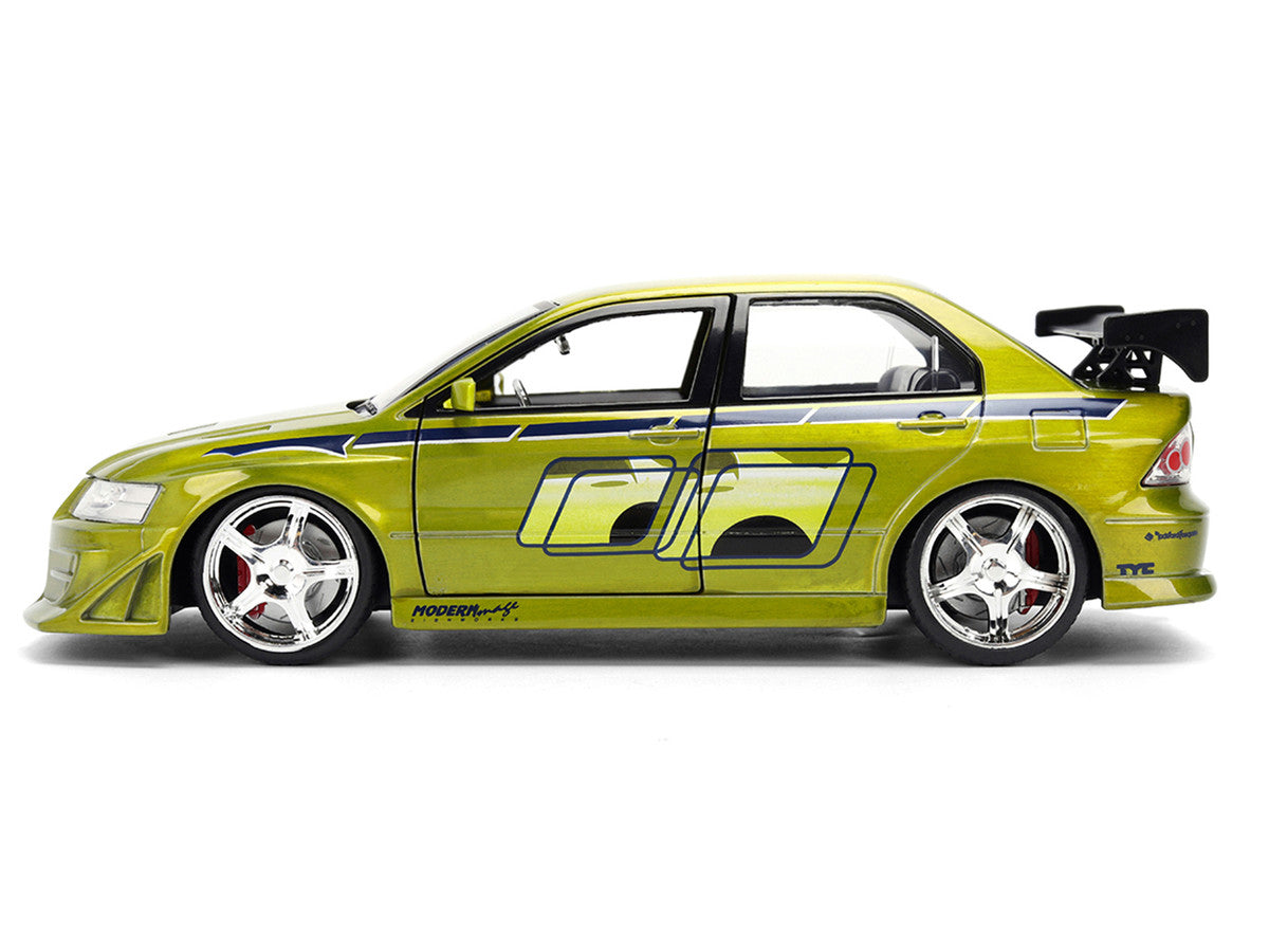 Brian's Mitsubishi Lancer Evolution VII Green Color Brush Finish "2 Fast 2 Furious" (2003) Movie "25 Years of Fast & Furious" Series1/24 Diecast Model Car by Jada LuxuryLifeWay Online Store