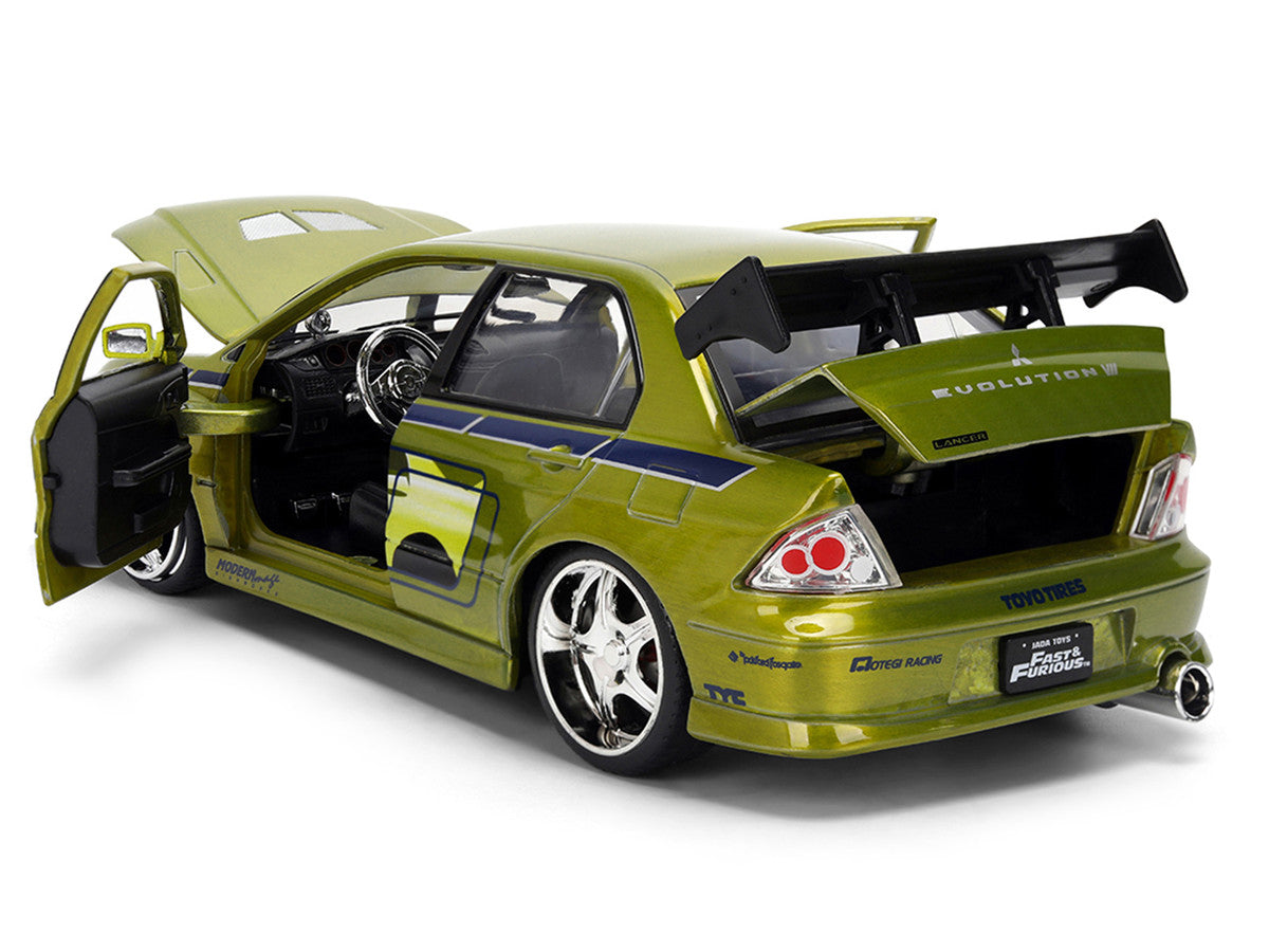 Brian's Mitsubishi Lancer Evolution VII Green Color Brush Finish "2 Fast 2 Furious" (2003) Movie "25 Years of Fast & Furious" Series1/24 Diecast Model Car by Jada LuxuryLifeWay Online Store