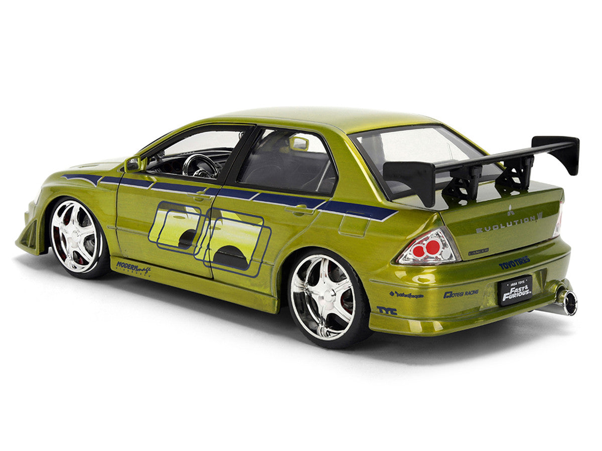 Brian's Mitsubishi Lancer Evolution VII Green Color Brush Finish "2 Fast 2 Furious" (2003) Movie "25 Years of Fast & Furious" Series1/24 Diecast Model Car by Jada LuxuryLifeWay Online Store