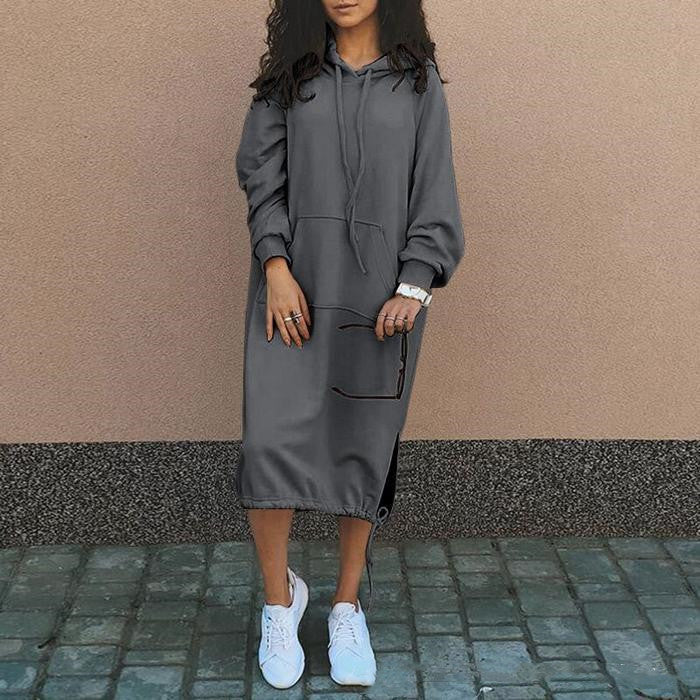 Casual Long-sleeved Hooded Sweater With Pocket Fashion Drawstring Long Sweatshirt Womens Clothing LadyShow.Store