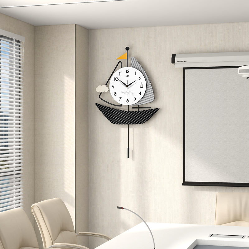 Modern Sailboat Pendulum Wall Clock Nautical Living Room Decor PearlNestDecor.com