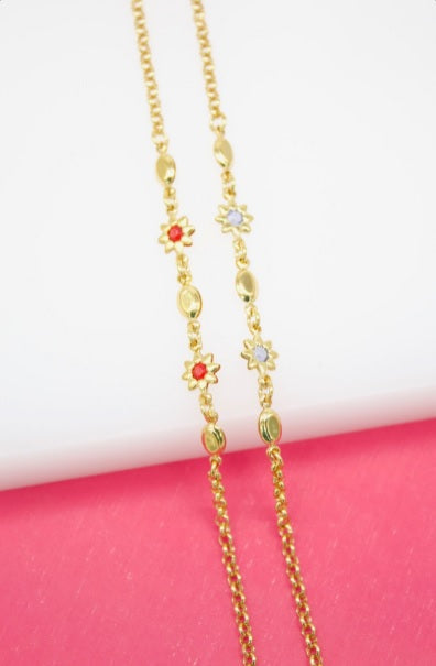 18K Gold Filled Dainty Flower Cz stone Rolo Bracelet LuxuryLifeWay Online Store