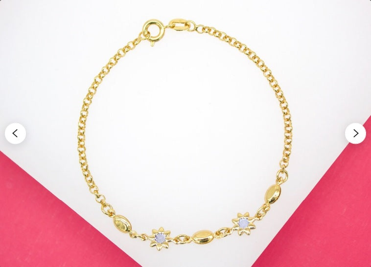 18K Gold Filled Dainty Flower Cz stone Rolo Bracelet LuxuryLifeWay Online Store