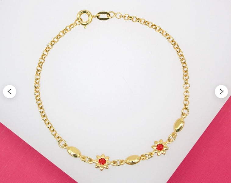 18K Gold Filled Dainty Flower Cz stone Rolo Bracelet LuxuryLifeWay Online Store