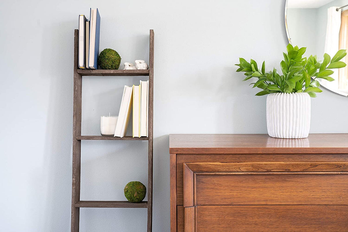 4 Step Rustic Black Wood Ladder Shelf LuxuryLifeWay Online Store