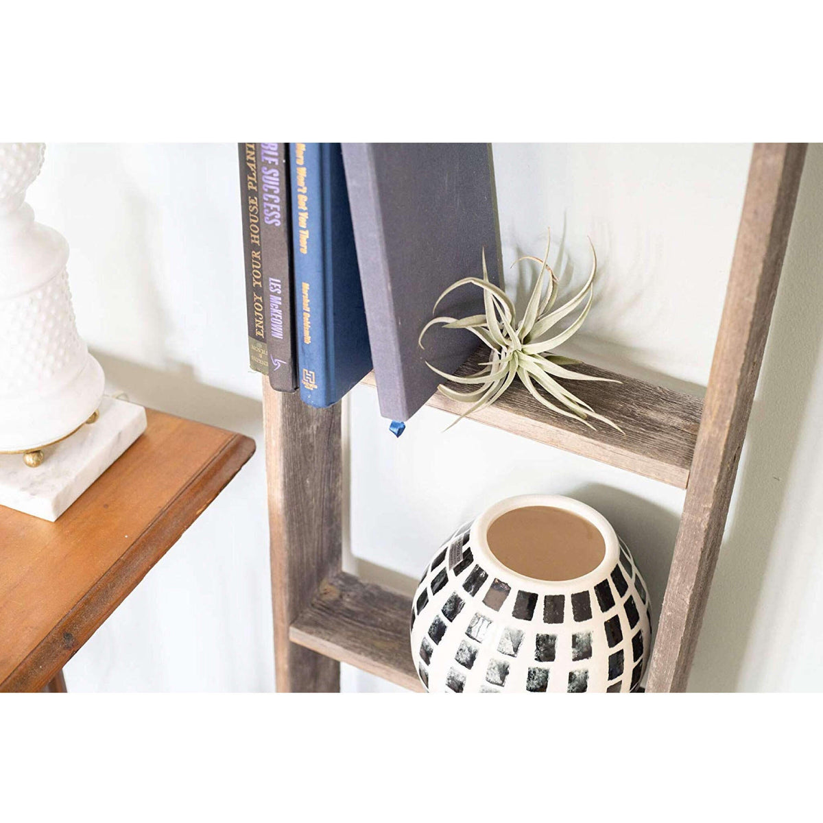 4 Step Rustic Black Wood Ladder Shelf LuxuryLifeWay Online Store