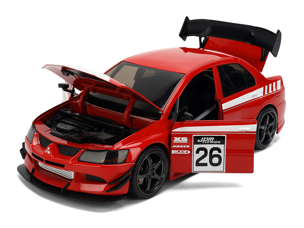 2006 Mitsubishi Lancer Evolution IX RHD (Right Hand Drive) #26 Red with White Graphics "JDM Tuners" Series 1/24 Diecast Model Car by Jada LuxuryLifeWay Online Store