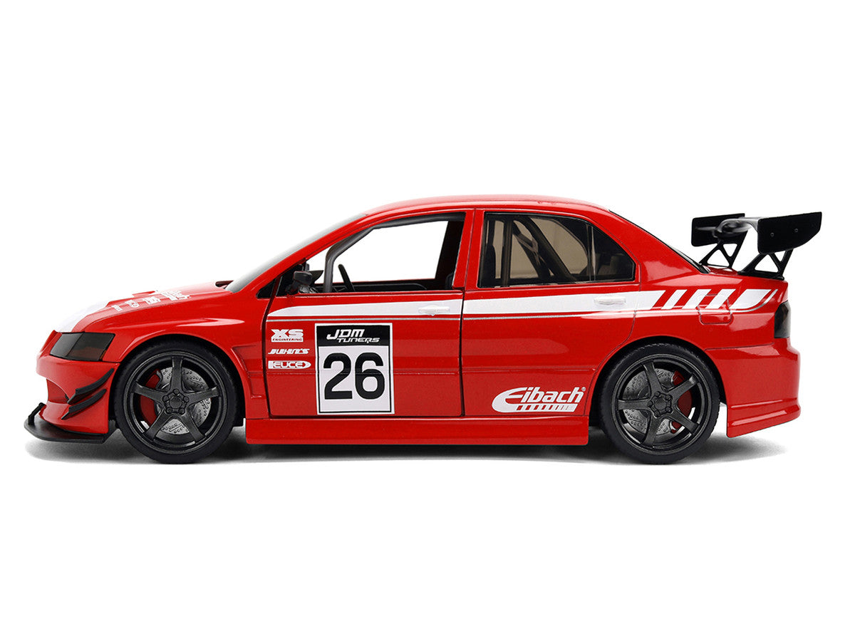 2006 Mitsubishi Lancer Evolution IX RHD (Right Hand Drive) #26 Red with White Graphics "JDM Tuners" Series 1/24 Diecast Model Car by Jada LuxuryLifeWay Online Store