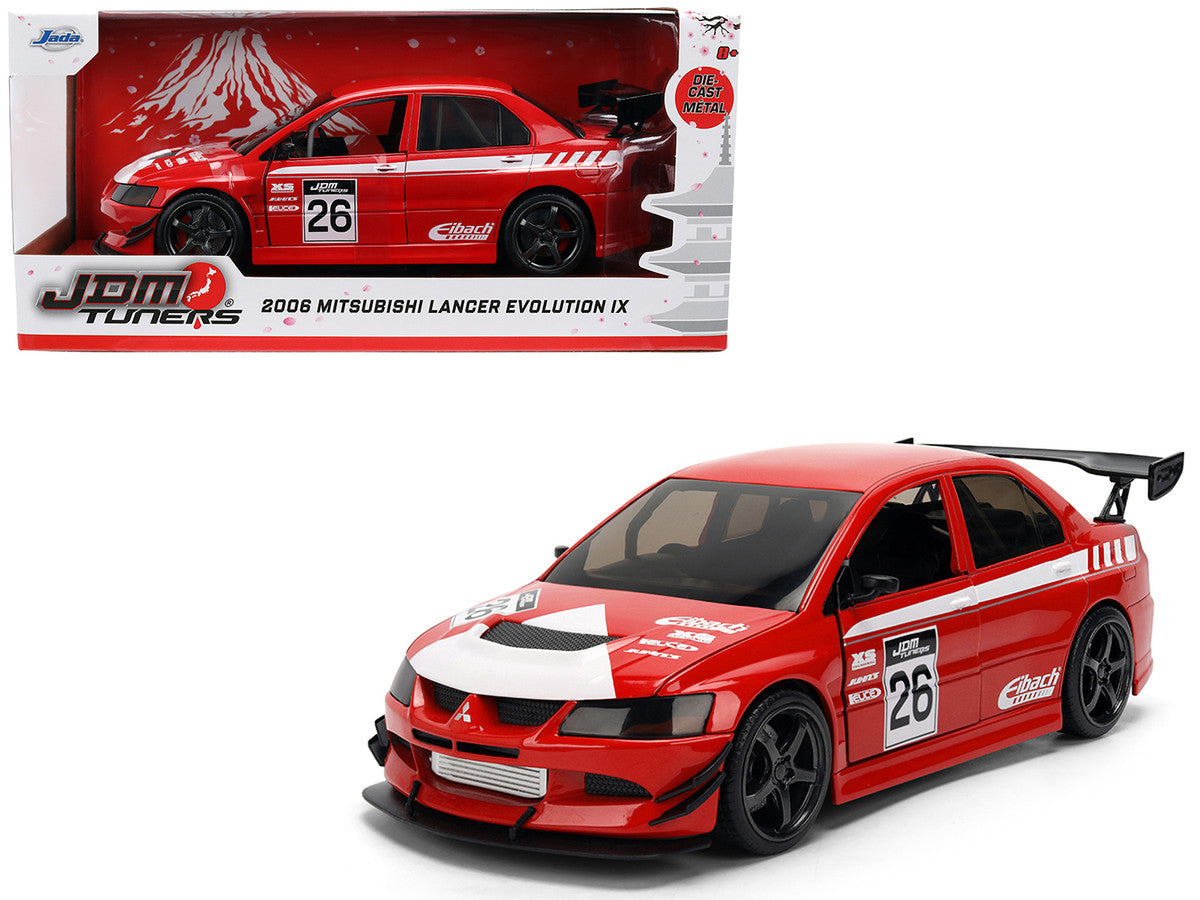 2006 Mitsubishi Lancer Evolution IX RHD (Right Hand Drive) #26 Red with White Graphics "JDM Tuners" Series 1/24 Diecast Model Car by Jada LuxuryLifeWay Online Store
