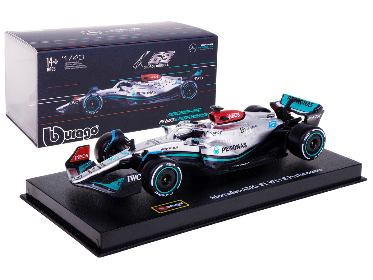 Mercedes-AMG F1 W13 E Performance #63 George Russell "F1 Formula One World Championship" (2022) with Display Case 1/43 Diecast Model Car by Bburago LuxuryLifeWay Online Store