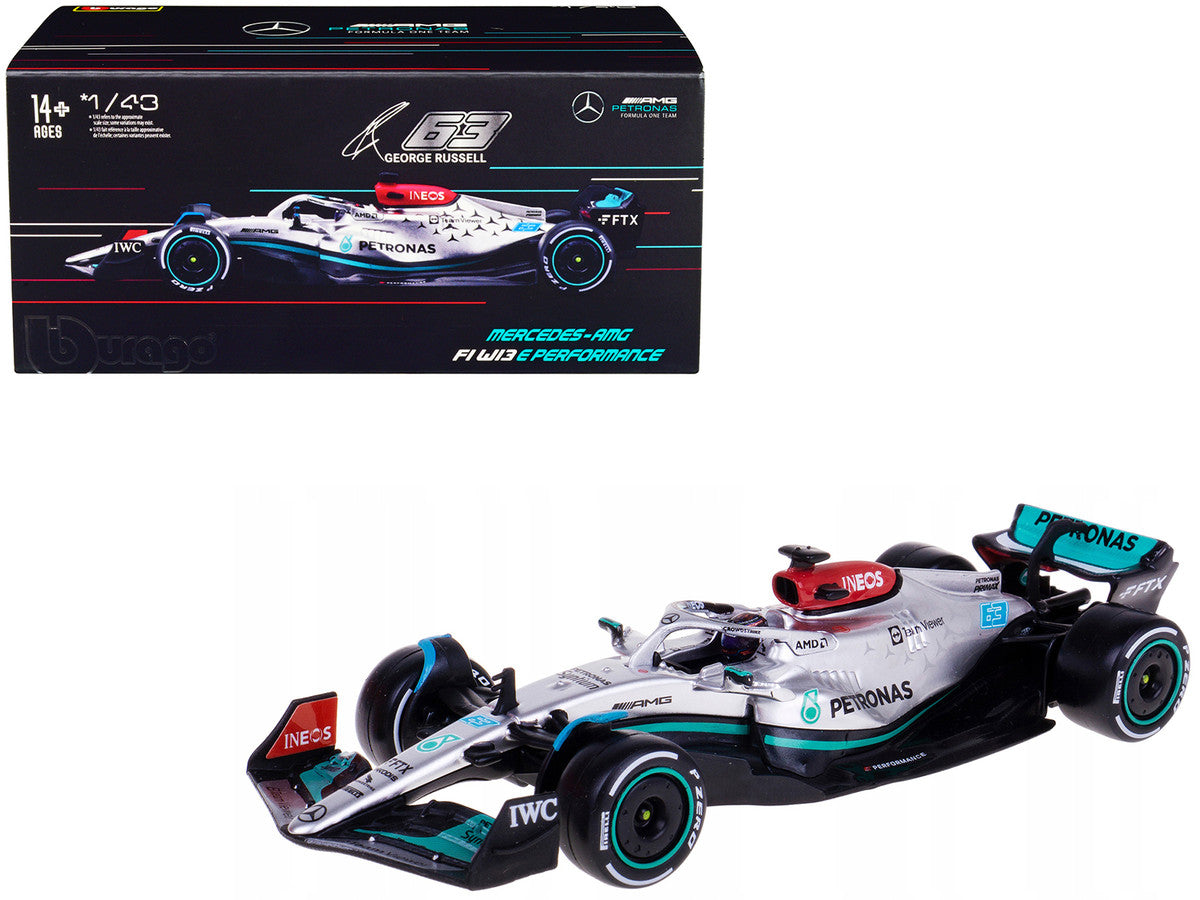 Mercedes-AMG F1 W13 E Performance #63 George Russell "F1 Formula One World Championship" (2022) with Display Case 1/43 Diecast Model Car by Bburago LuxuryLifeWay Online Store