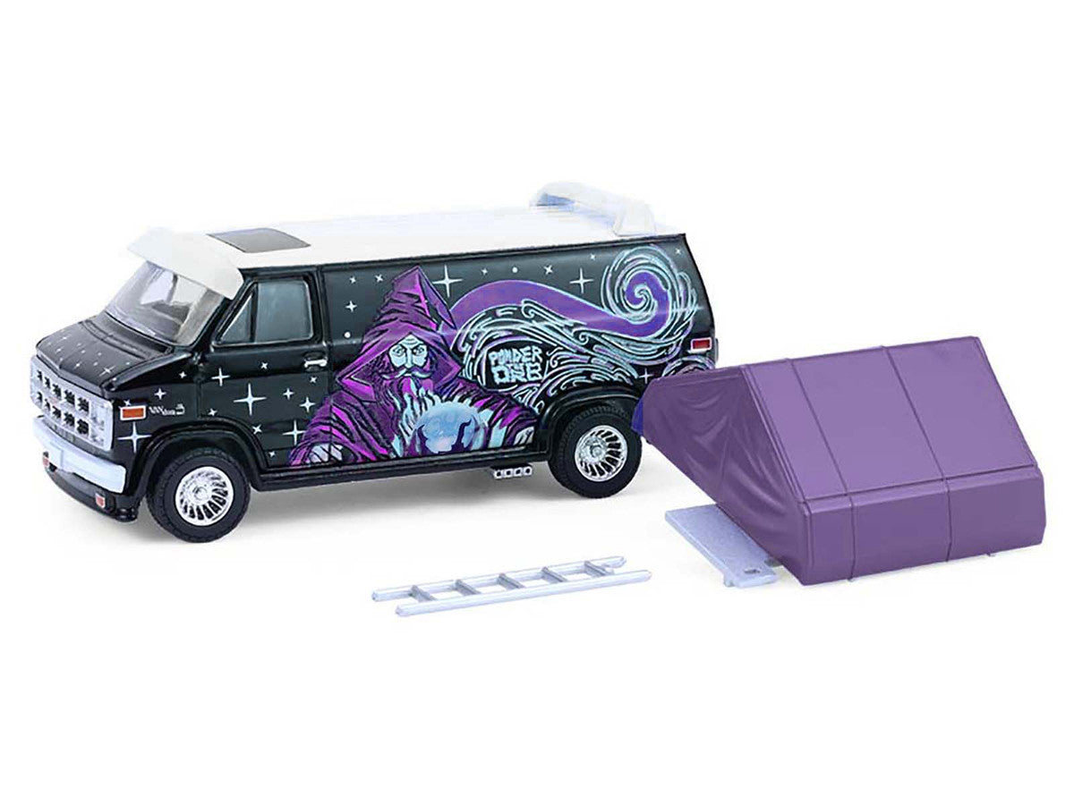 1978 GMC Vandura Custom Van Black with Wizard Graphics and White Top with Camp'otel Cartop Sleeper Tent "The Great Outdoors" Series 4 1/64 Diecast Model Car by Greenlight LuxuryLifeWay Online Store