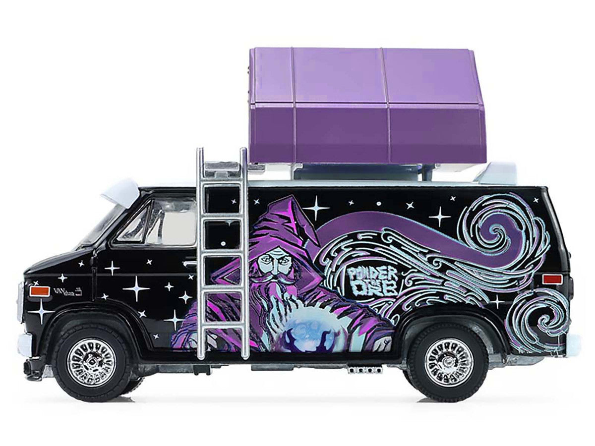 1978 GMC Vandura Custom Van Black with Wizard Graphics and White Top with Camp'otel Cartop Sleeper Tent "The Great Outdoors" Series 4 1/64 Diecast Model Car by Greenlight LuxuryLifeWay Online Store