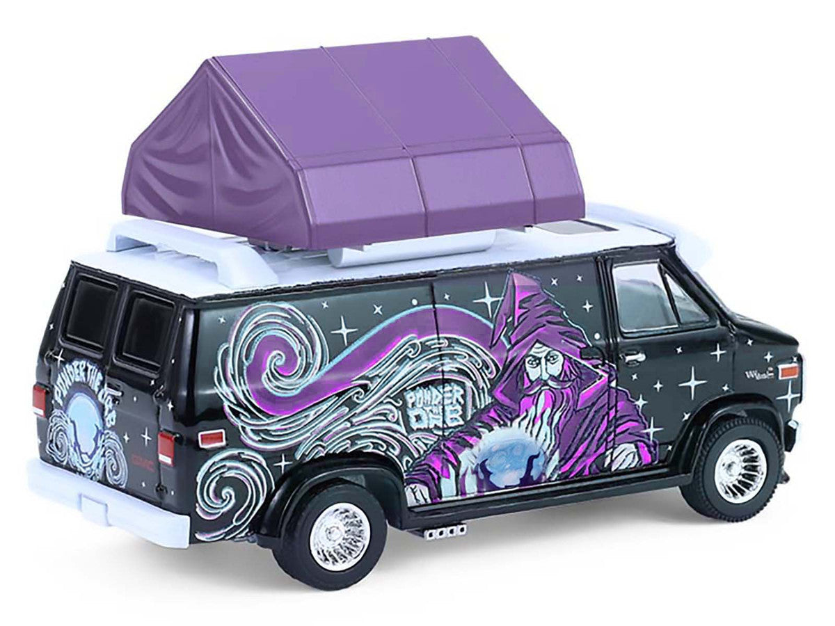 1978 GMC Vandura Custom Van Black with Wizard Graphics and White Top with Camp'otel Cartop Sleeper Tent "The Great Outdoors" Series 4 1/64 Diecast Model Car by Greenlight LuxuryLifeWay Online Store